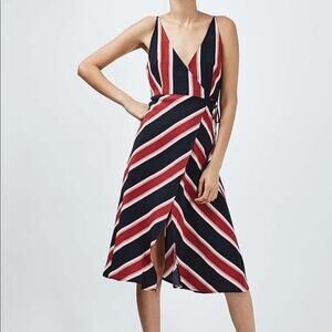 TOPShop stripe slip wrap dress deep v navy red size 4 NWT